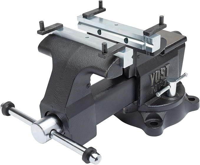 Yost MV-7 Multipurpose 7" Wide Jaw Homeowners Bench Vise | Industrial & Workshop-Grade Work Table Mechanic Tools for Wood Working, Metal Works, & DIY Projects | 360° Swivel Base | Includes 4 Jaw Dogs