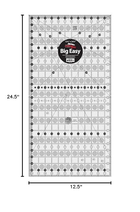Creative Grids Quilt Ruler 12-1/2in x 24-1/2in Rectangle – CGR1224 – Made in USA, Non-Slip Grip Acrylic Quilting, Sewing, Crafting, Patchwork Ruler for Measuring & Cutting Fabric
