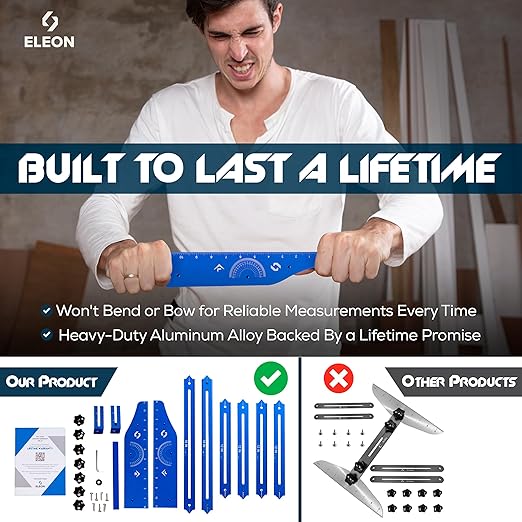 ELEON Stair Tread Template Tool - Aluminum Alloy Jig for Accurately Measuring Angle, Length, & Depth, Stair Gauge - Compatible with Many Types of Layout Projects (Up to 63"), Comes with Sturdy Case