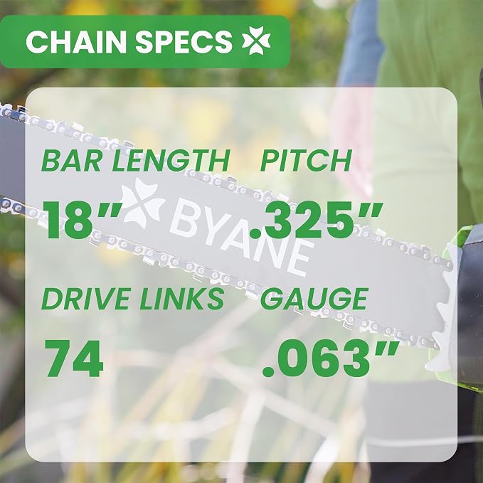 BYANE 18-Inch Carbide Chainsaw Chain .325" Pitch .063" Gauge 74 Drive Links | Fits Stihl MS271 Farm Boss, MS290, MS250, and MS261