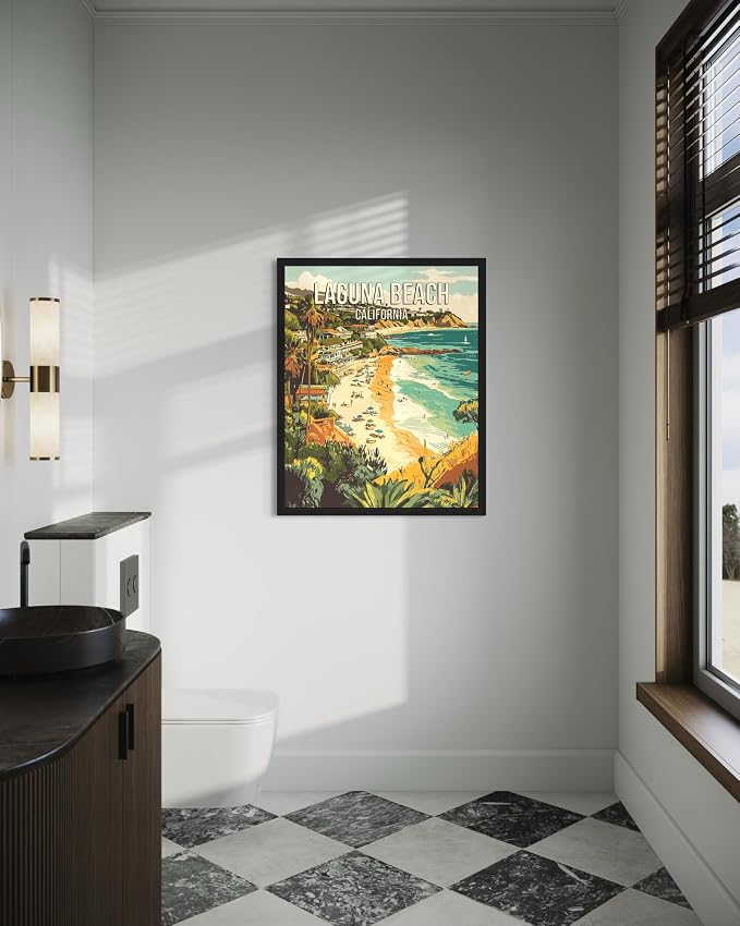Laguna Beach California Wall Art Print Poster, US Vintage Retro Beach Scenery Posters Prints for Restroom Home Picture Painting Artwork Gallery 219 (Laguna Beach California, 24 x 36 inches, Unframed)