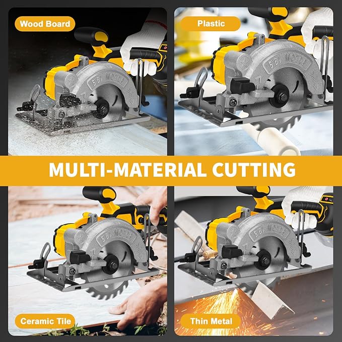 5 Inch Cordless Circular Saw for Dewalt 20V Battery (No Battery), Power Wood Saw with Brushless Motor, 0-45° Cutting Bevel, Max Cutting Depth 1.6"(90°), 1.28"(45°), Idea for Wood, Plastic, Soft Metal