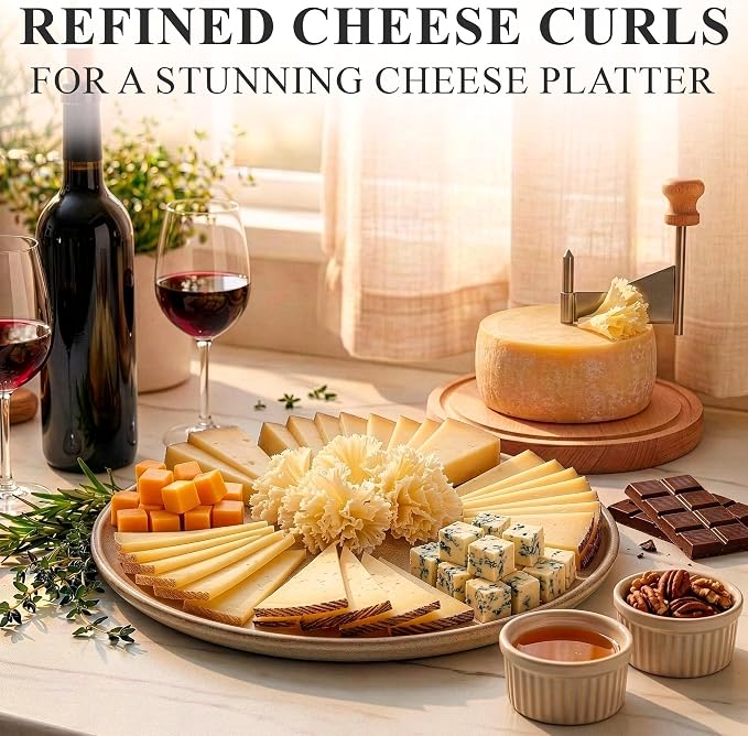 Flower Cheese Cutter for Making Rose-Shaped Cuts - Manual Rotating Cheese Shaver Tool with Stainless Steel Blade, Non-Slip Wood Base, Fasteners, Compatible with 16-18 cm Tête De Moine Cheese Wheel