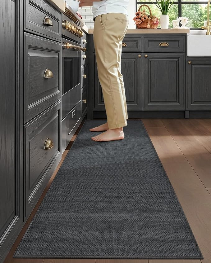 Color&Geometry 2PCS Kitchen Rugs and Mats Non Slip Washable, Absorbent Kitchen Runner, Easy to Clean Kitchen Floor Mats for in Front of Sink, Laundry Room, Hallway, 17"x29"+17"x59", Dark Grey
