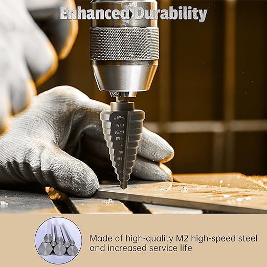 Lichamp Unibit Step Drill Bit for Metal, Genuine M2 Drill Stepper Bit for Hard Metal Heavy Duty, 11 Sizes from 1/4" to 1-3/8", Dual Straight Grooved with Hex Drive, A2BK
