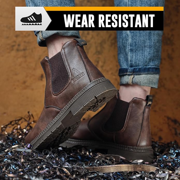Unisex-Adults Steel Toe Chelsea Boots, Men's Industrial Construction Shoes, Waterproof, Lightweight, Comfortable, Non-slip Safety Boots