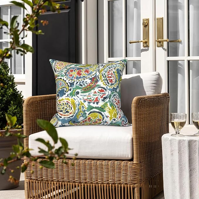 LVTXIII 2 Pack Outdoor Pillows 18x18 Inch, Square Throw Pillows with Inserts, Decorative Water-Repellent Pillow Cushions for Patio Furniture and Garden Sofa, Paradise Paisley