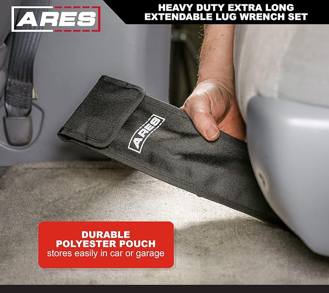 ARES 57001 Telescoping Lug Wrench, Extends 17.5-23.5 Inches | High-torque design; includes 2 double-sided 6-point sockets for broad vehicle coverage.
