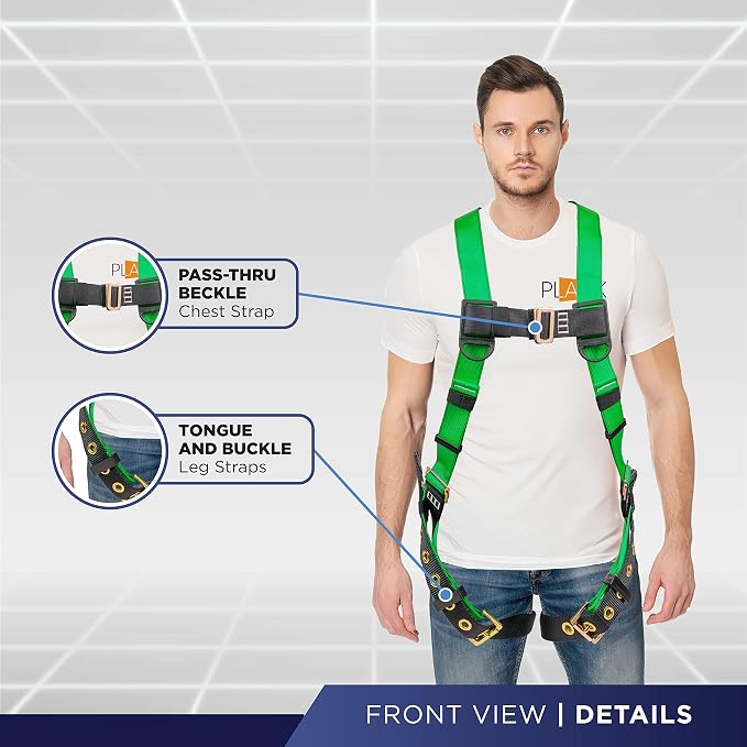 Construction Harness 5 Point Adjustment, Back D-Ring, Grommet Legs, Multiple Styles I OSHA ANSI Compliant