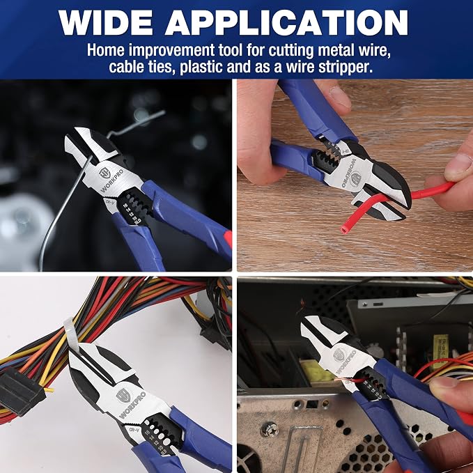 WORKPRO Pliers Set, Premium Cr-V Construction & WORKPRO 7.5 Inch Diagonal Cutting Pliers with Wire Stripper