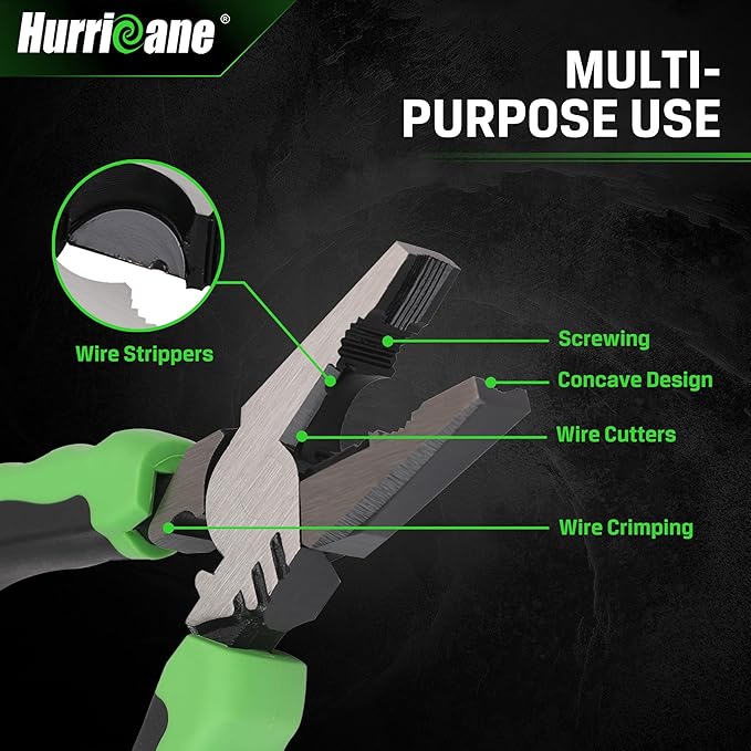 HURRICANE 6" Stripped Screw Extractor Pliers, Pro Linesman Pliers with Non-Slip Jaws, Remove Damaged/Rusted Screws Fast, with Wire Cutter, Crimper & Stripper