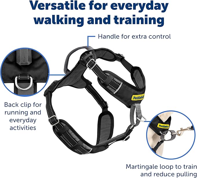 PetSafe Easy Walk Comfort No Pull Dog Harness, Black, Large | Stops Pulling on First Use with Front Martingale Loop, Full-Body Padding, 5-Point Adjustable Fit