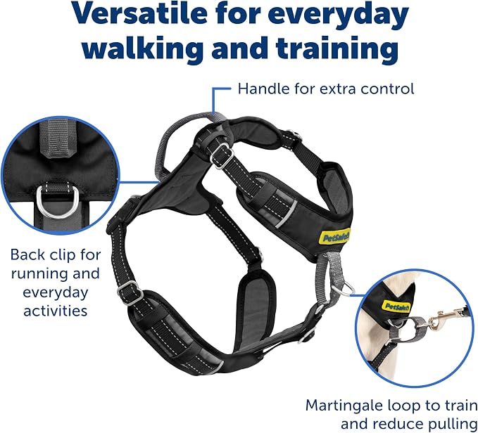 PetSafe Easy Walk Comfort No Pull Dog Harness, Black, Small | Stops Pulling on First Use with Front Martingale Loop, Full-Body Padding, 5-Point Adjustable Fit