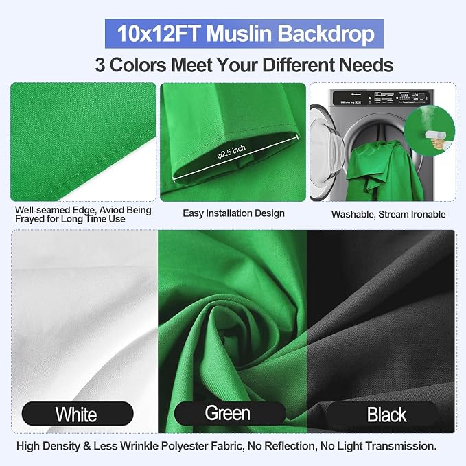 EMART Green Screen Backdrop Kit 8.5x10FT with 3Pcs 10x12FT Backdrop