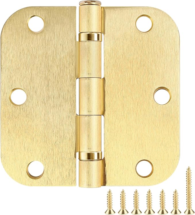 1 Pack Ball Bearing Door Hinges Satin Brass 3.5 Inch 5/8" Radius Round Anti Squeak Interior 3-1/2"Flat Iron Bifold Standard Office Bedroom Indoor for Doors 3 ½" Hardware Home House Decor Accessories