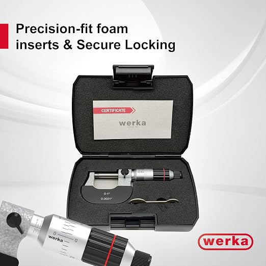 Professional Outside Micrometer, Precision Measurement Tool, 0-1 Inch Range with 0.0001 Inch Accuracy, Silver and Black
