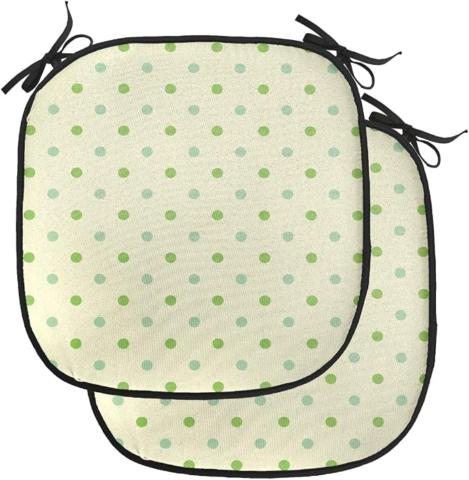 Lunarable Geometric Chair Cushion Pads Set of 2, Polka Dots Spots Classic Style Trendsetting Simple Monochrome Art, Anti-Slip Seat Padding for Kitchen & Patio, 16"x16", Pale Green Fern Green