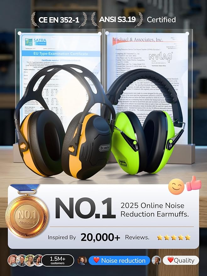 Dr.meter Noise Reduction Ear Muffs, Ear Protection Noise Cancelling Headphones for Adults, Kids Autism Sensory, NRR28dB Hearing Protection Earmuffs for Mowing, Range, Concerts, Monster Jam