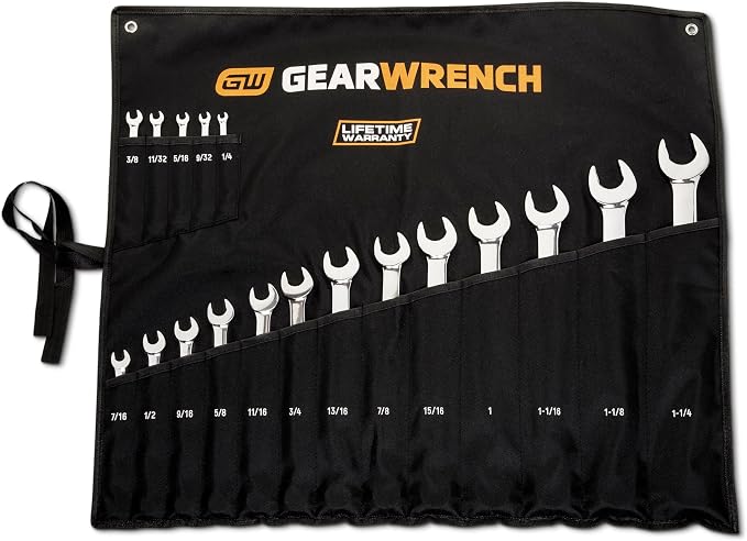GEARWRENCH 18 Piece 12 Pt SAE Hi-Viz Combination Wrench Set w/Roll | 81917H