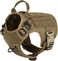 ICEFANG Tactical Dog Harness for Small Dogs,Reflective No Pull Dog Vest | with Control Handle,Adjustable,Front Hook,2 Leash Clips,Soft Padded,MOLLE Panel,Brown,Small