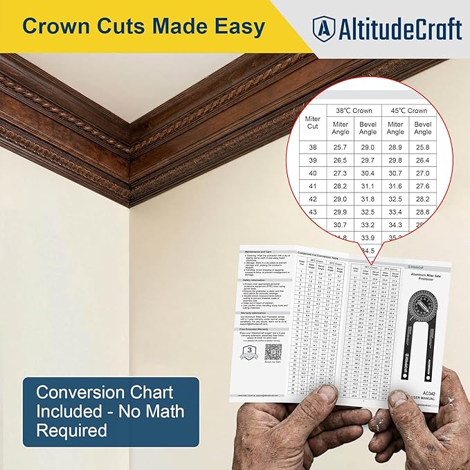 Precision Miter Saw Protractor – No-Math Angle Finder for Crown Molding, Trim & Woodworking | Heavy-Duty Aluminum, 360° Rotation (7.28 In)