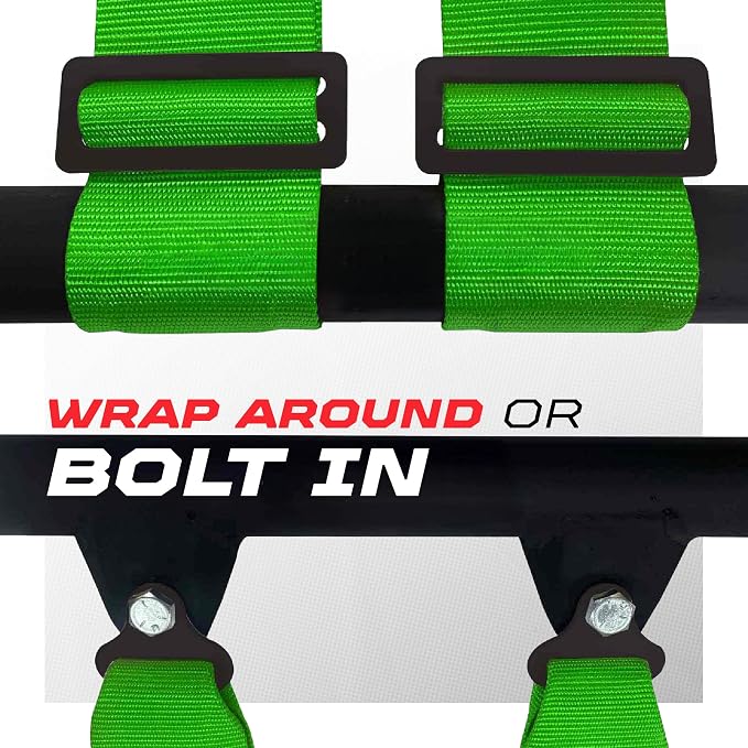 1pc 50 Cal Green 4 Point Harness 3in Straps, Racing Harness Seat Belt | Ultra Kush padding, Push Button quick release hardware. Universal Fit for UTV, RZR, race car.