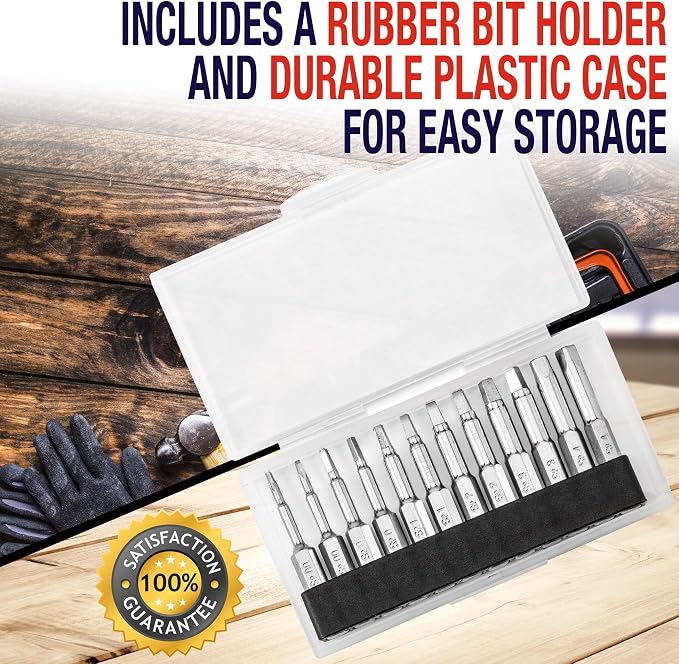 BAKER AND BOLT Robertson Square Drill Bit Set (PREMIUM Complete 12pc Set)/w Storage Case and Bit Holder -Hex Shank Magnetic Bit Set -THE GIFD COLLECTION -Fortified S2 Steel -Long 2in Heads for Drills
