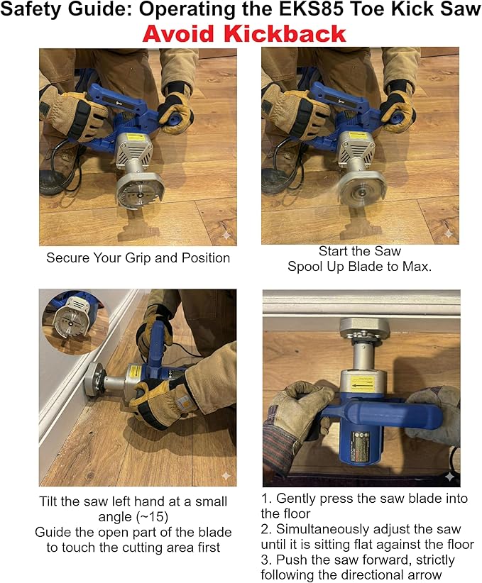 Toe Kick Saw EKS85, 3-3/8 in. Blades, 2 Alloy Blade for Woods, 1 Diamond Blade for Tiles and Stones, Flush Cutting, Special Circular Saw for Removing Subfloor or Tiles