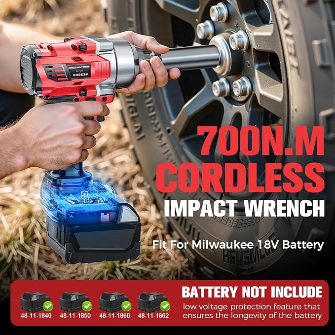 Cerycose Cordless Impact Wrench 3/8" Compatible with Milwaukee 18V Battery, 600Ft-lbs (800N·m), Brushless Electric Impact Driver, 2400 RPM, LED Light – Compact, Light-Duty(No Battery)