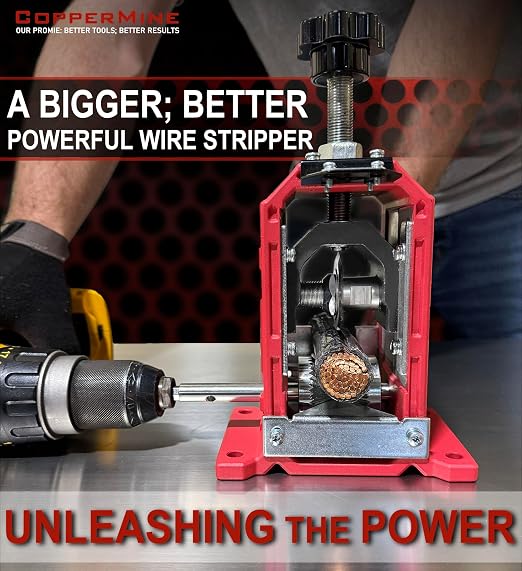 CopperMine Wire Stripping Machine, Drill Powered Benchtop Wire Stripper for 18 AWG to 1-1/2" Cable, Large Cable Wire Stripper, Manual Copper Wire Stripper Wire Recycling, Solid & Stranded Wire