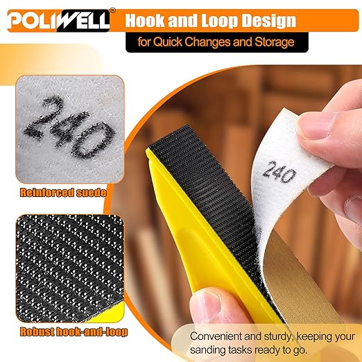 POLIWELL 100 Pcs Hand Sander Kit, 3.5” x 1” Mini Micro Sander for Small Projects, Detail Finger Sanding Block Tools, 80 120 180 240 400 Grit Wet Dry Sandpaper Sheets for DIY Crafts Wood Plastic