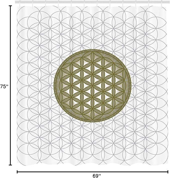 Ambesonne Geometry Shower Curtain, Interlace Circles of Time and Space Theme Vortex Natural Geometry Myth Form, Cloth Fabric Bathroom Decor Set with Hooks, 69" W x 75" L, Green Brown