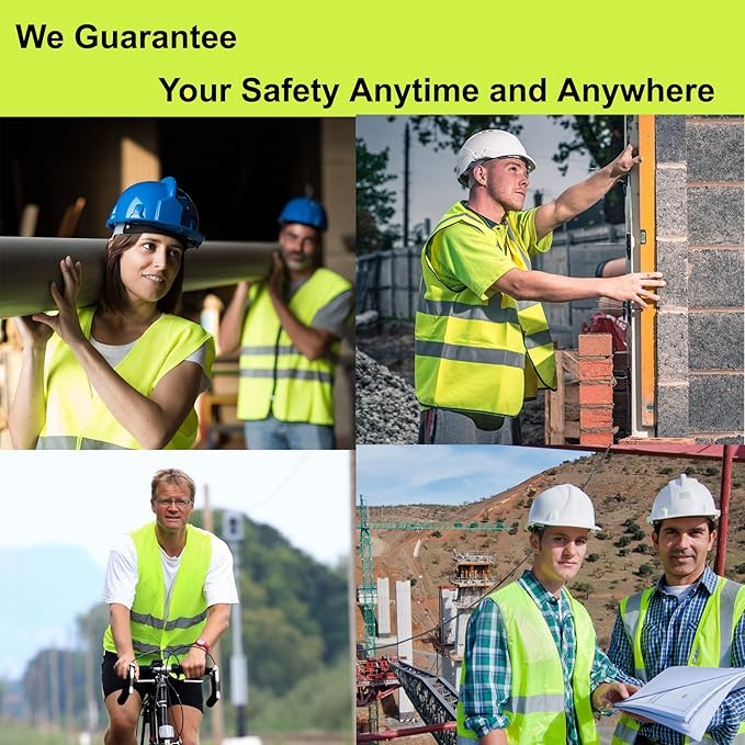 Blue Safety Vests 10 Pack - Reflective High Visibility Construction ANSI Class 2 Work Vests for Men,Woman,Hi Vis Mesh and Neon Silver Strip