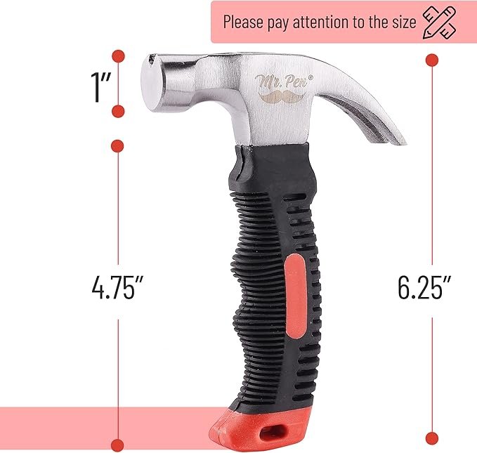 Mr. Pen- Claw Hammer, 8oz, Red, Magnetic, Small Claw Nail Hammer for Women for Camping, Wood Working, House Repairs, Claw, Stubby, Tack