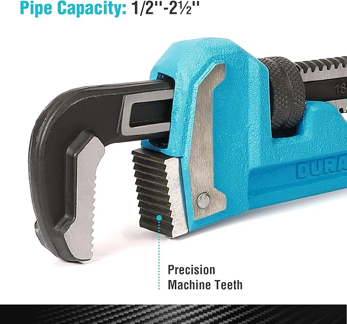 DURATECH 18-Inch Heavy Duty Pipe Wrench, Adjustable Plumbing Wrench | Malleable Cast Iron Handle, Exceed GGG standard