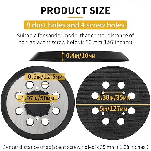 Sander Pad Replacement for Dewalt, 4 Pack 5" 8 Hole Hook and Loop Orbital Sander Metal Pad Compatible with DeWalt DWE6421 6421K DWE6423 6423K DCW210B Random Orbital Sanders (4 Screw Holes)
