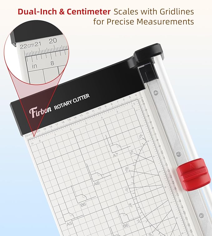 Firbon 15" Rotary Paper Trimmer with Replaceable Blade, Heavy Duty 10-Sheet Capacity Cutter for Cardstock, Photos, Scrapbooking, Office, School & Studio