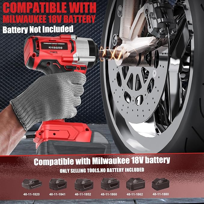 Ecarke Cordless Impact Wrench 1/2 inch Compatible with Milwaukee 18V Battery, 300 Ft-lbs (400N.m) Brushless Electric Impact Gun Includes LED Work Light (No Battery)