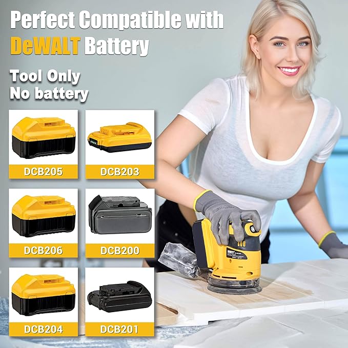 Random Orbital Sander for DEWALT 20v Battery, Cordless Brushless Motor Variable Speed Orbital Hand Sander with Dust Collector for Sanding and Polishing (Tool Only,No Battery)