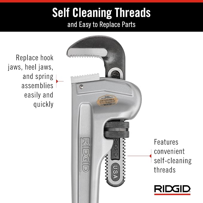 RIDGID 31105 Model 824 Aluminum Straight Pipe Wrench, 24-inch Plumbing Wrench, grey