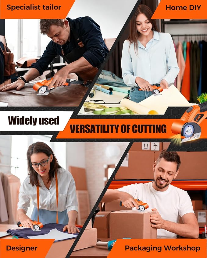 Electric Cardboard Cutter – Upgraded High-Power 800RPM Brushless Motor, 3500mAh Cordless Rechargeable Electric Scissors, Heavy Duty Box Cutter for Cardboard, Carton Mat Cutter Blades orange