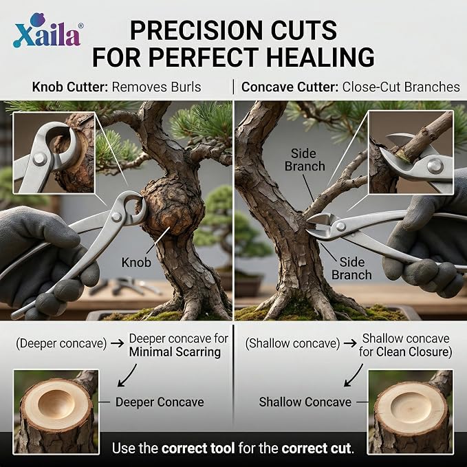 Xaila 7-Piece Bonsai Tool Set with Bag – Professional Knob,Concave,Wire Cutter,Trunk Splitter,Jin Pliers and Bonsai Scissors | Heavy Duty Stainless Steel Gardening Kit for Pruning