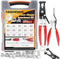 355Pcs Spring Band Hose Clamp Assortment Kit, 6-25mm 15 Sizes Carbon Steel for Fuel Line, Vacuum & Silicone Hoses, Automotive & DIY, with Swivel Jaw Pliers & Removal Tool
