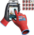 KAYGO Work Gloves PU Coated for Men and Women, 12 Pairs Safety Work Gloves with Two Fingers Touchscreen, Breathable and Lightweight,Ideal for Light Warehouse, Manufacturing, Gardening, KG11P (M, Red)