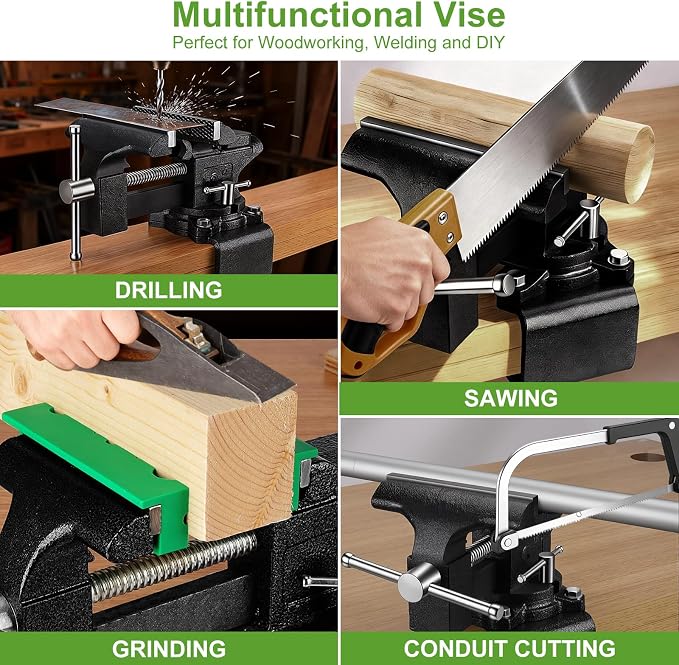 6-Inch Bench Vise, 2-In-1 Drill-Free Table Vice for Workbench