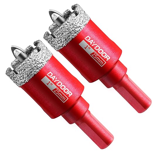 DAYDOOR 1" Diamond Hole Saw Bits with Pilot Drill Bit-2pcs 25mm Diamond Tile Hole Saw with Guiding Bit for Porcelain Tile Ceramic Pottery Granite Stone Glass Bottles(3/8" Triangle Shank)