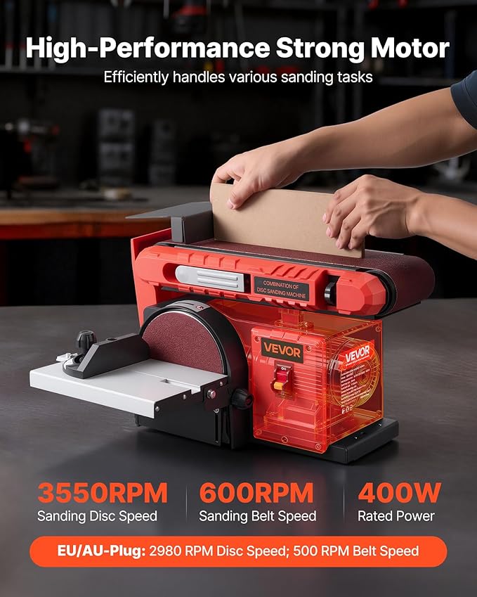 VEVOR 6" Disc Sander & 4" x 36" Belt Sander, 400W Professional Belt Disc Sanders Combo with 0-45° Adjustable Worktable & Dust Collection Port for Woodworking, Knife Sharpening, DIY Crafting