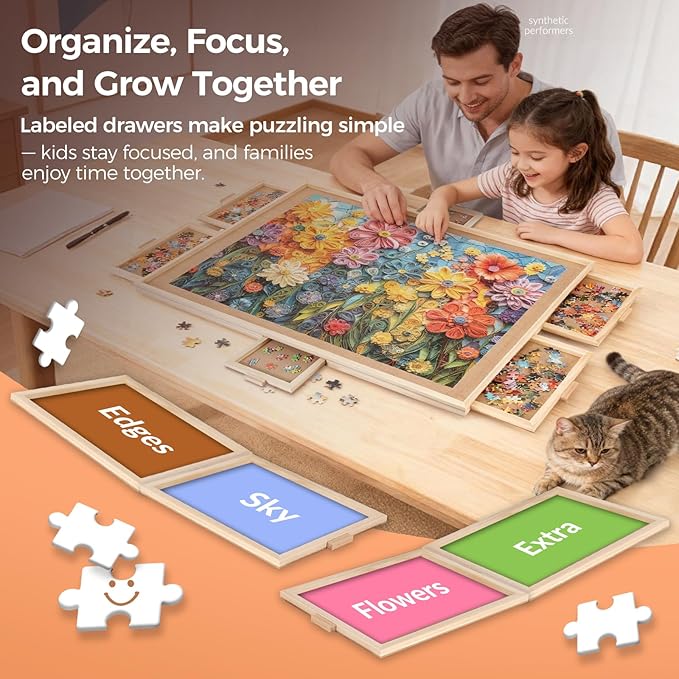 ALL4JIG 2000 Pieces Rotating Puzzle Board with 6 Drawers and Cover,28.50"x40.16"Portable Wooden Jigsaw Puzzle Table for Adults,Lazy Susan Spinning Puzzle Boards Gift for mom,Surface for Lego Building