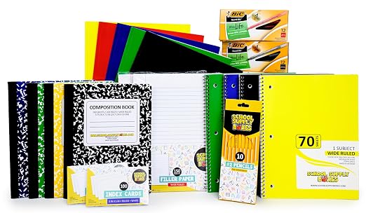 School Supply Boxes | Elementary Writing Case (2 Boxes) | Back to School Essentials Kit for Students & Teachers | Includes Wide-Ruled Filler Paper, Wide-Ruled Notebooks, 12 ct. Pens, & More