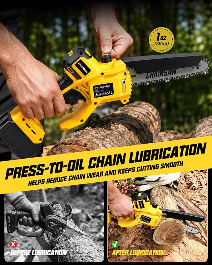 Electric Mini Chainsaw Compatible with DeWalt 20V Max, Tool only | 6" 8" Chain Saw for Branch Cutting, Tree Trimming, Shrub Trimming, Small Logs, Garden, Orchard, Yard Cleanup, Men Gifts